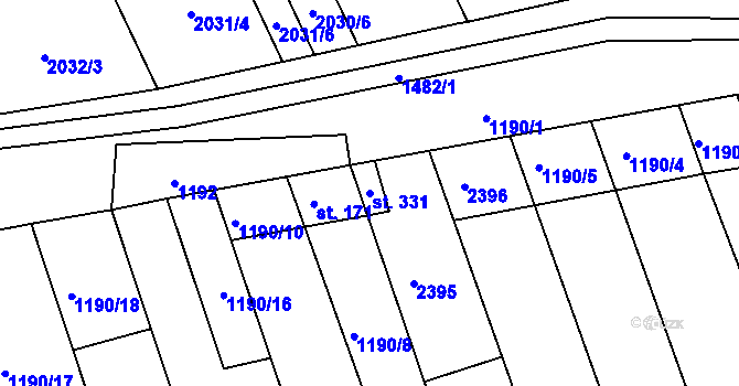 Parcela st. 331 v KÚ Jezeřany, Katastrální mapa
