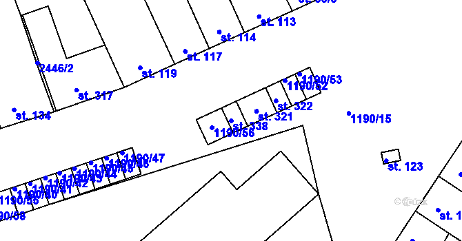 Parcela st. 338 v KÚ Jezeřany, Katastrální mapa