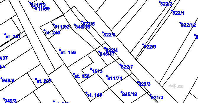 Parcela st. 845/17 v KÚ Maršovice, Katastrální mapa