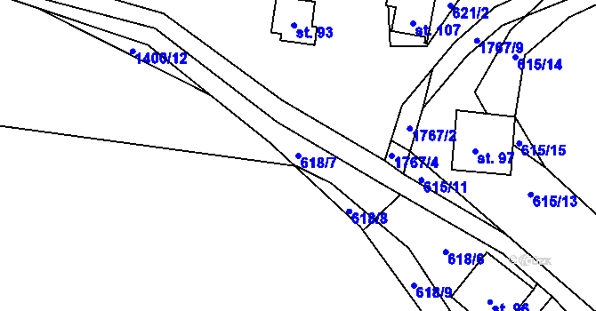 Parcela st. 618/7 v KÚ Jeznice, Katastrální mapa