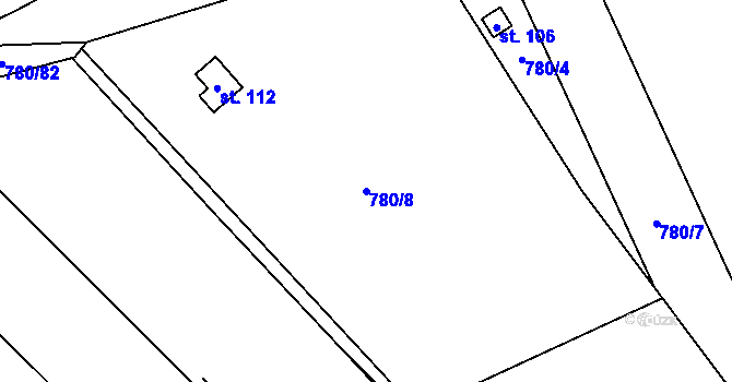 Parcela st. 780/8 v KÚ Jeznice, Katastrální mapa