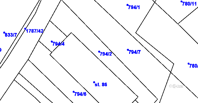 Parcela st. 794/2 v KÚ Jeznice, Katastrální mapa