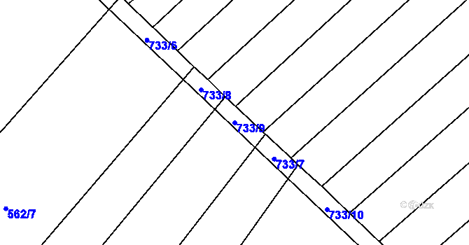 Parcela st. 733/9 v KÚ Ježkovice na Moravě, Katastrální mapa