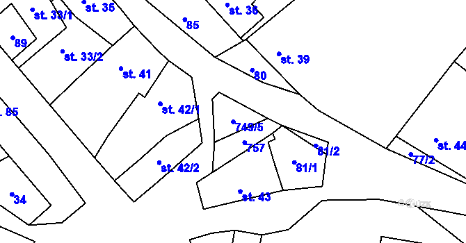 Parcela st. 749/5 v KÚ Ježkovice na Moravě, Katastrální mapa