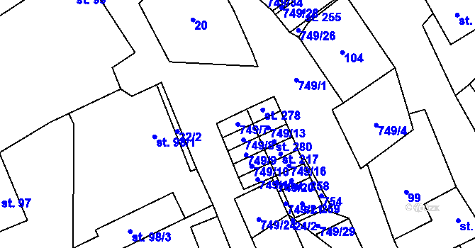 Parcela st. 749/7 v KÚ Ježkovice na Moravě, Katastrální mapa