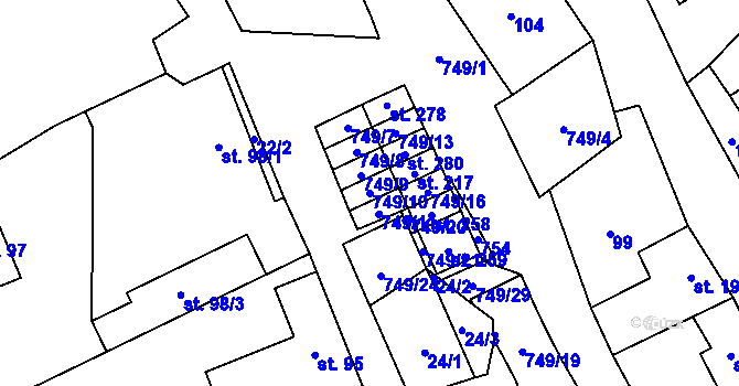 Parcela st. 749/10 v KÚ Ježkovice na Moravě, Katastrální mapa