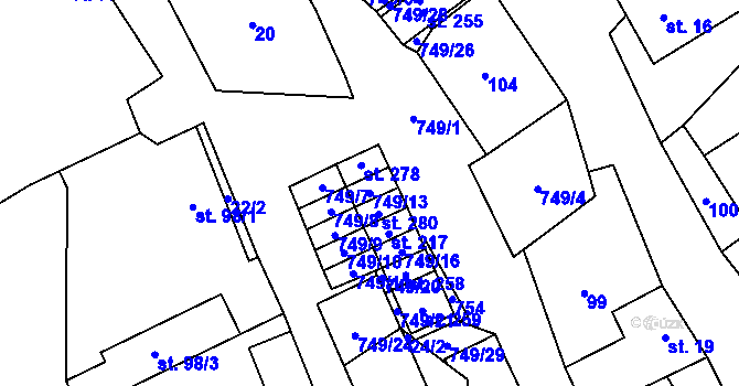 Parcela st. 749/13 v KÚ Ježkovice na Moravě, Katastrální mapa