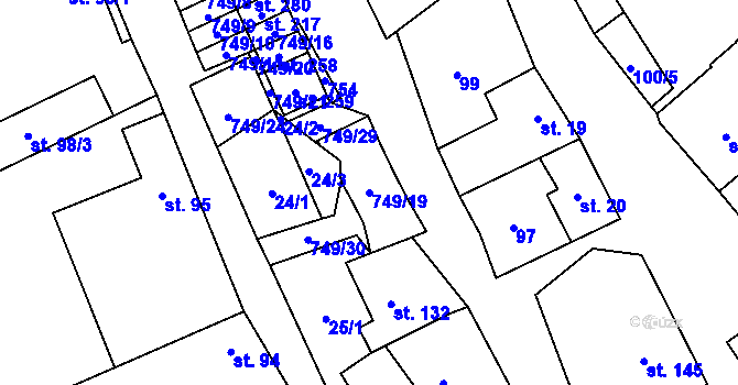 Parcela st. 749/19 v KÚ Ježkovice na Moravě, Katastrální mapa