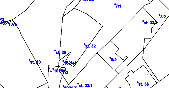 Parcela st. 32 v KÚ Ježov nad Želivkou, Katastrální mapa