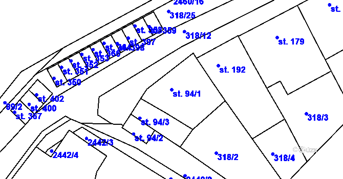 Parcela st. 94/1 v KÚ Ježov, Katastrální mapa