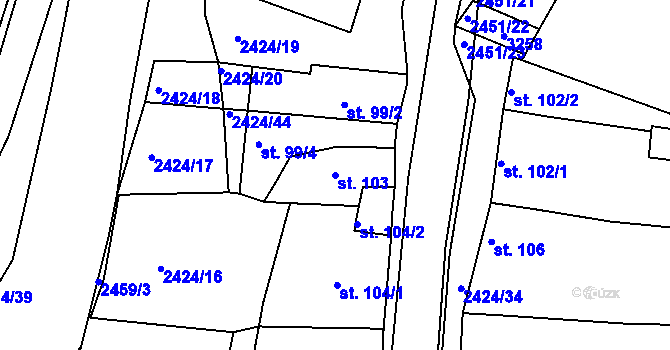 Parcela st. 103 v KÚ Ježov, Katastrální mapa