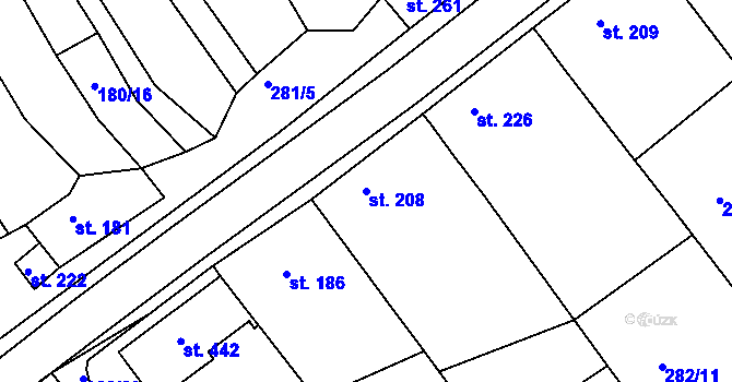 Parcela st. 208 v KÚ Ježov, Katastrální mapa