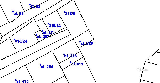 Parcela st. 229 v KÚ Ježov, Katastrální mapa