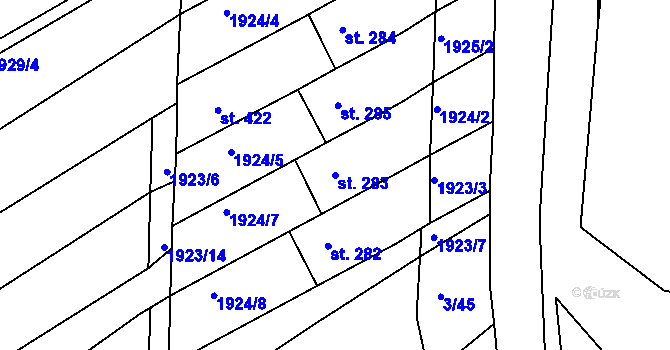 Parcela st. 283 v KÚ Ježov, Katastrální mapa