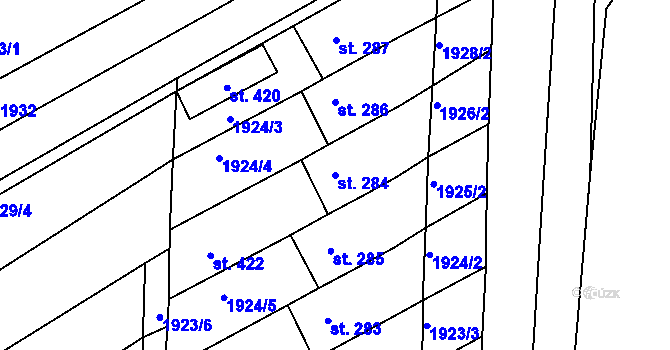 Parcela st. 284 v KÚ Ježov, Katastrální mapa