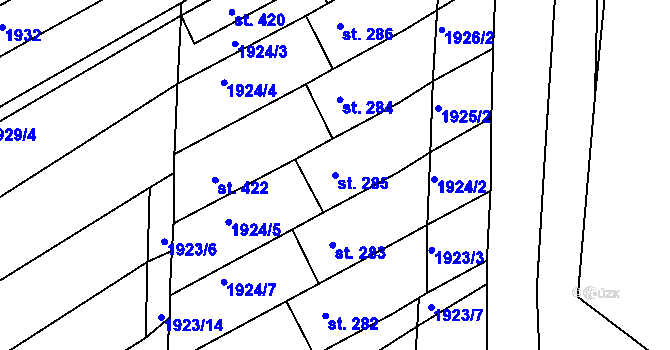 Parcela st. 285 v KÚ Ježov, Katastrální mapa