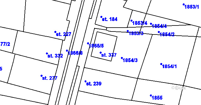 Parcela st. 337 v KÚ Ježov, Katastrální mapa