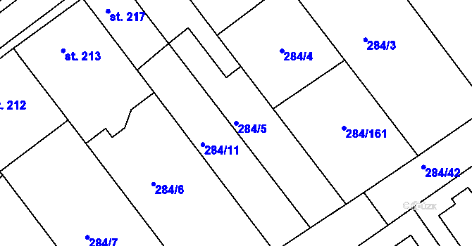 Parcela st. 284/5 v KÚ Ježov, Katastrální mapa