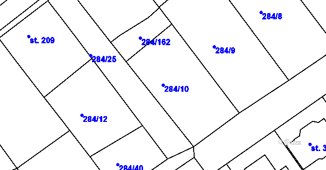Parcela st. 284/10 v KÚ Ježov, Katastrální mapa