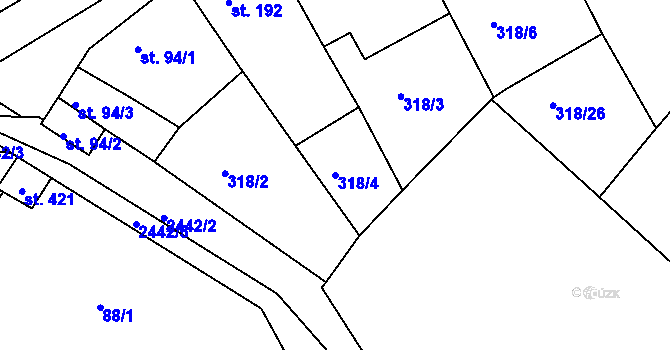 Parcela st. 318/4 v KÚ Ježov, Katastrální mapa