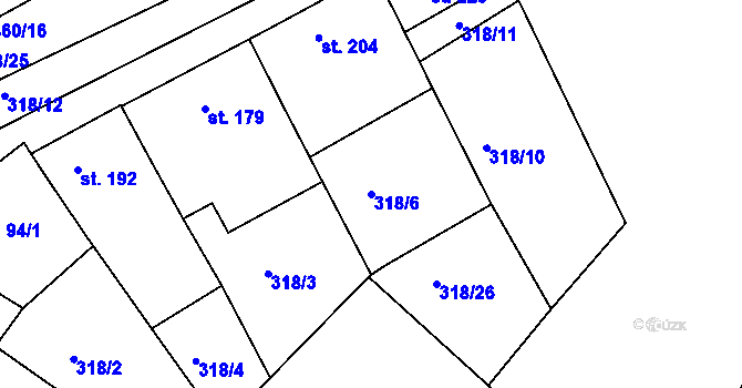 Parcela st. 318/6 v KÚ Ježov, Katastrální mapa