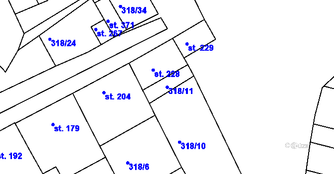 Parcela st. 318/11 v KÚ Ježov, Katastrální mapa