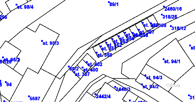 Parcela st. 318/23 v KÚ Ježov, Katastrální mapa