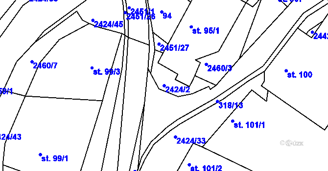 Parcela st. 2424/2 v KÚ Ježov, Katastrální mapa