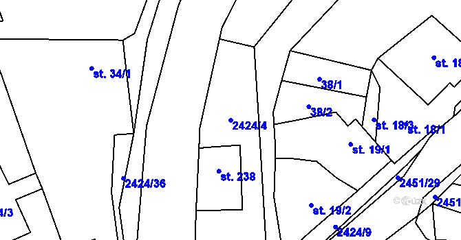 Parcela st. 2424/4 v KÚ Ježov, Katastrální mapa
