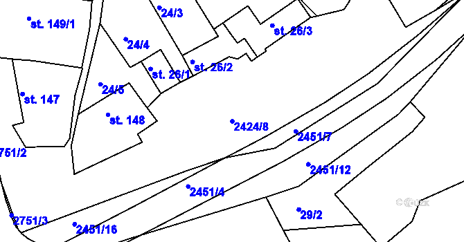 Parcela st. 2424/8 v KÚ Ježov, Katastrální mapa