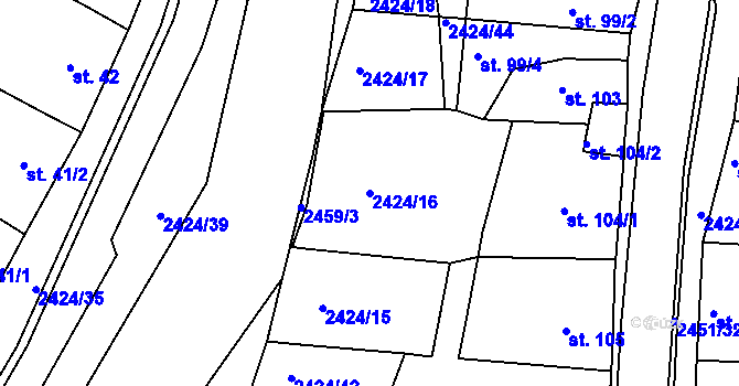 Parcela st. 2424/16 v KÚ Ježov, Katastrální mapa