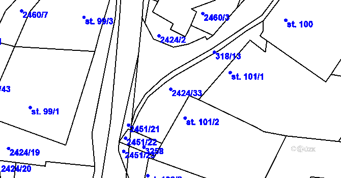 Parcela st. 2424/33 v KÚ Ježov, Katastrální mapa