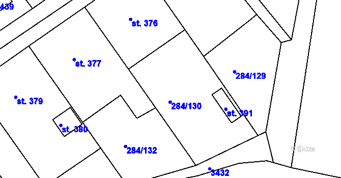 Parcela st. 284/130 v KÚ Ježov, Katastrální mapa