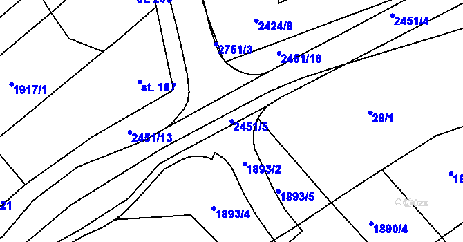 Parcela st. 2451/5 v KÚ Ježov, Katastrální mapa
