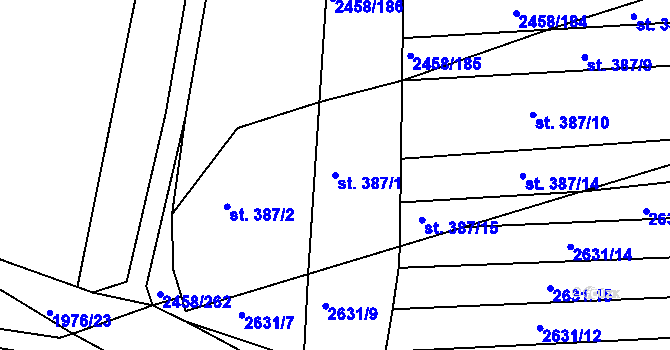 Parcela st. 387/1 v KÚ Ježov, Katastrální mapa