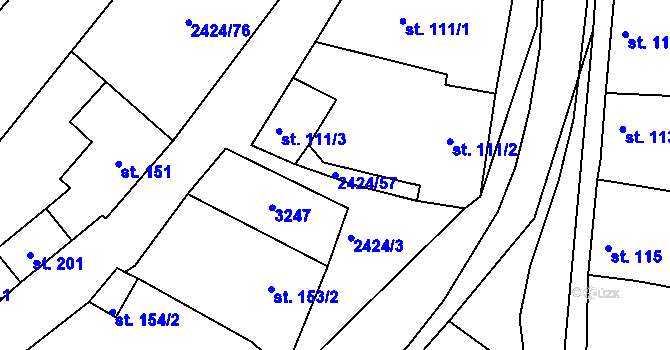 Parcela st. 2424/57 v KÚ Ježov, Katastrální mapa