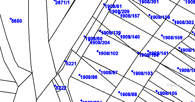 Parcela st. 1908/102 v KÚ Ježov, Katastrální mapa
