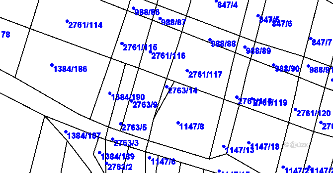 Parcela st. 2763/14 v KÚ Ježov, Katastrální mapa