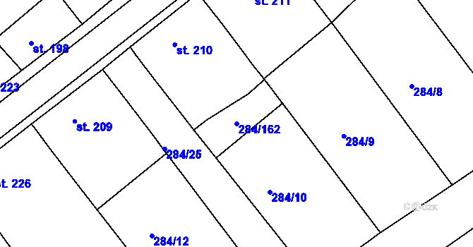Parcela st. 284/162 v KÚ Ježov, Katastrální mapa