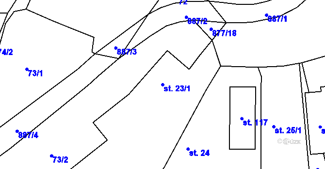 Parcela st. 23/1 v KÚ Ježovy, Katastrální mapa