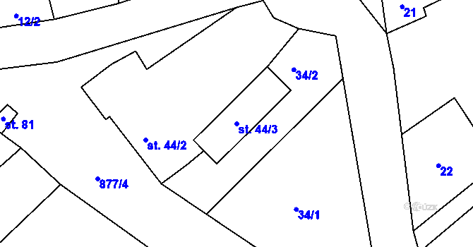 Parcela st. 44/3 v KÚ Ježovy, Katastrální mapa