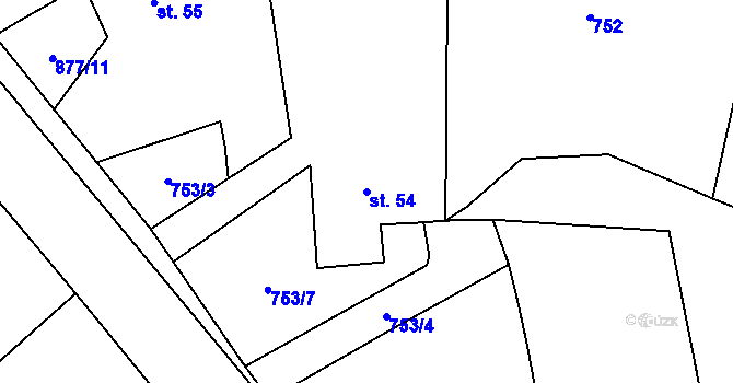 Parcela st. 54 v KÚ Ježovy, Katastrální mapa