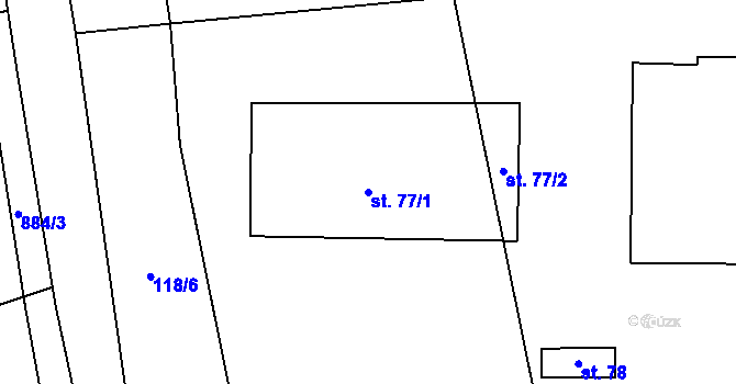 Parcela st. 77/1 v KÚ Ježovy, Katastrální mapa