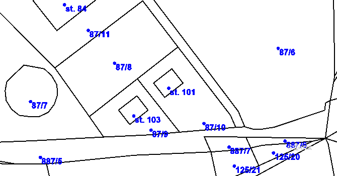 Parcela st. 101 v KÚ Ježovy, Katastrální mapa