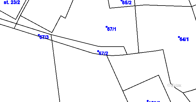 Parcela st. 67/2 v KÚ Ježovy, Katastrální mapa