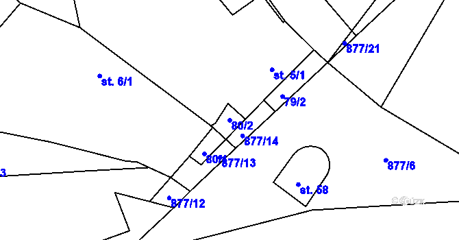 Parcela st. 80/2 v KÚ Ježovy, Katastrální mapa