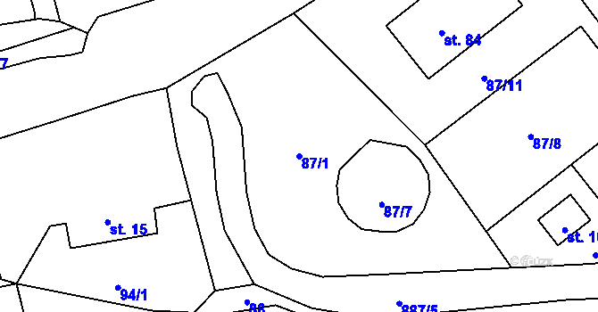 Parcela st. 87/1 v KÚ Ježovy, Katastrální mapa