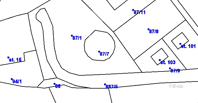 Parcela st. 87/7 v KÚ Ježovy, Katastrální mapa