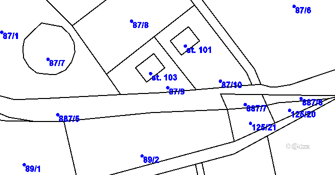 Parcela st. 87/9 v KÚ Ježovy, Katastrální mapa