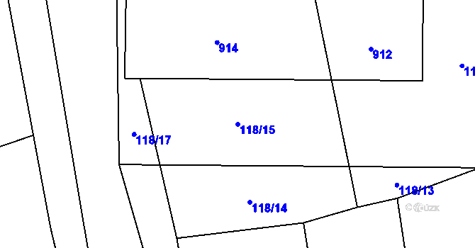 Parcela st. 118/15 v KÚ Ježovy, Katastrální mapa